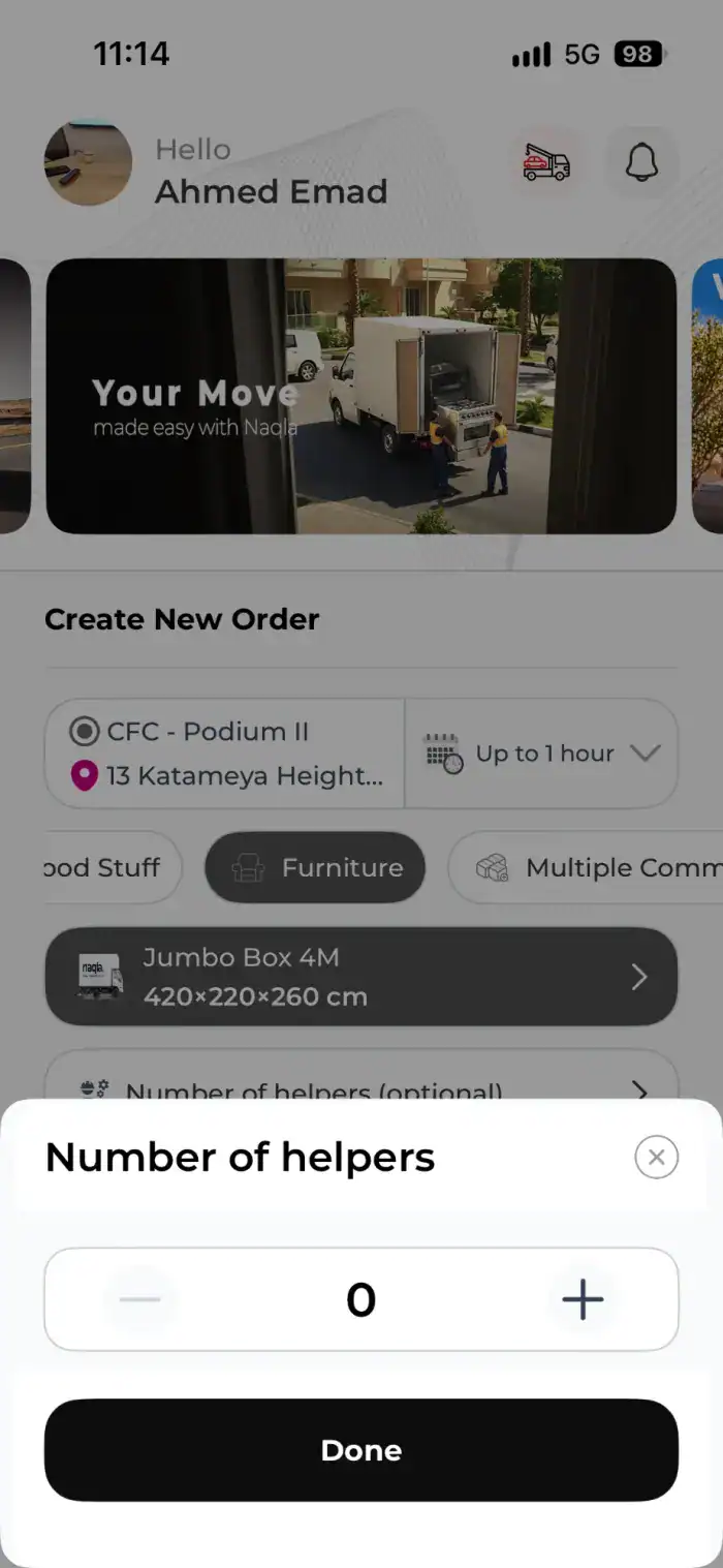 Number of helpers selector