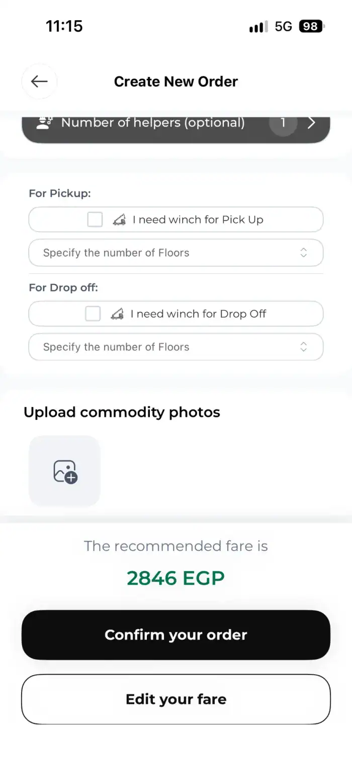 Recommended fare with confirm and edit options